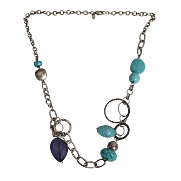 Chicos Turquoise Bead Hoop Chains Necklace - Picture 1 of 2